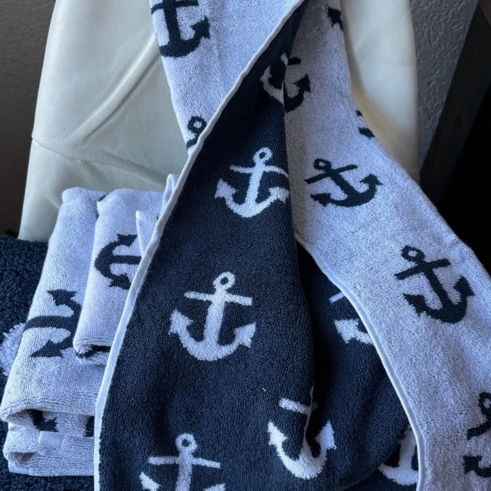 Nautical Anchor Towels - Navy and White